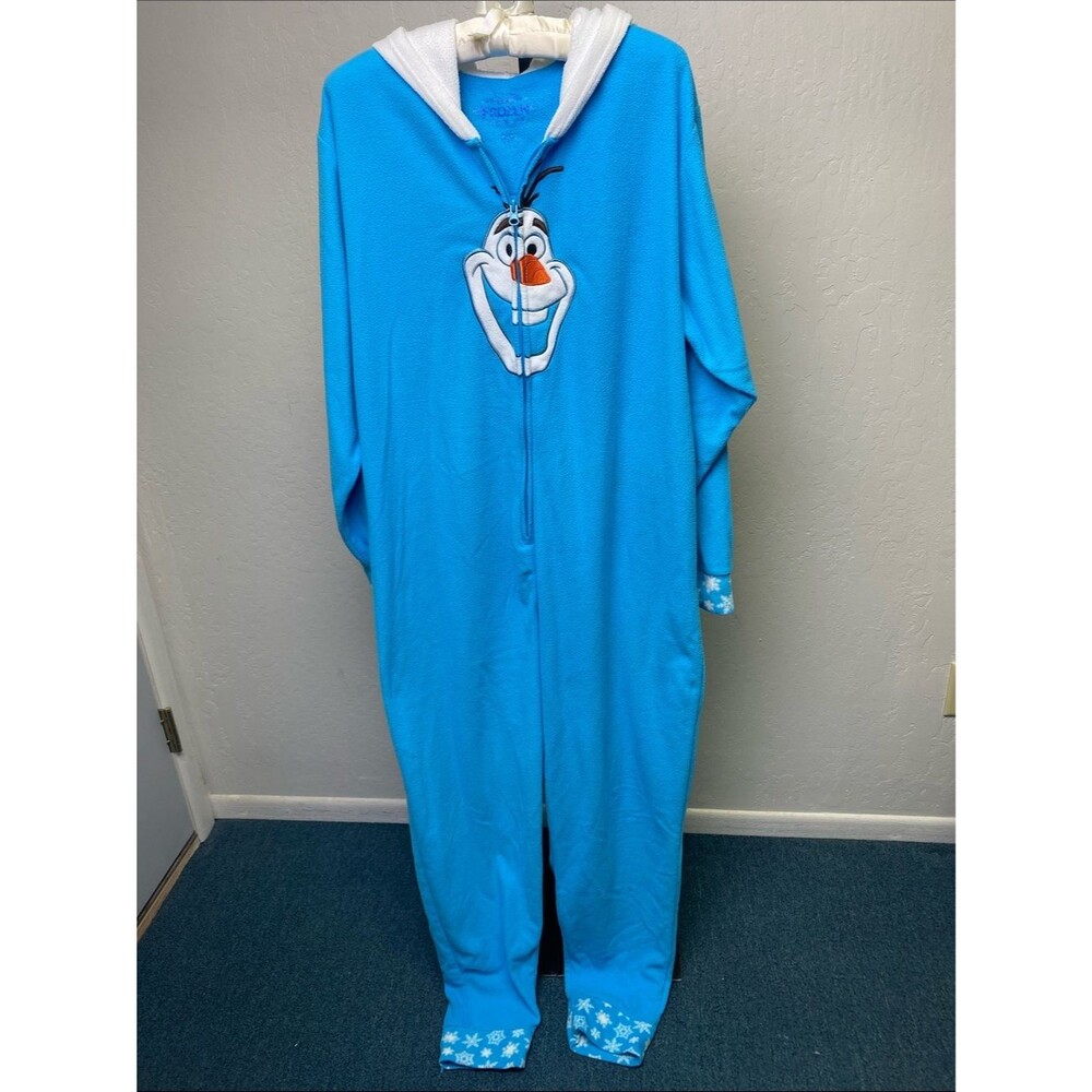 Disney Women's Frozen Olaf Blue Fleece Hooded One Piece Pajama Union Suit